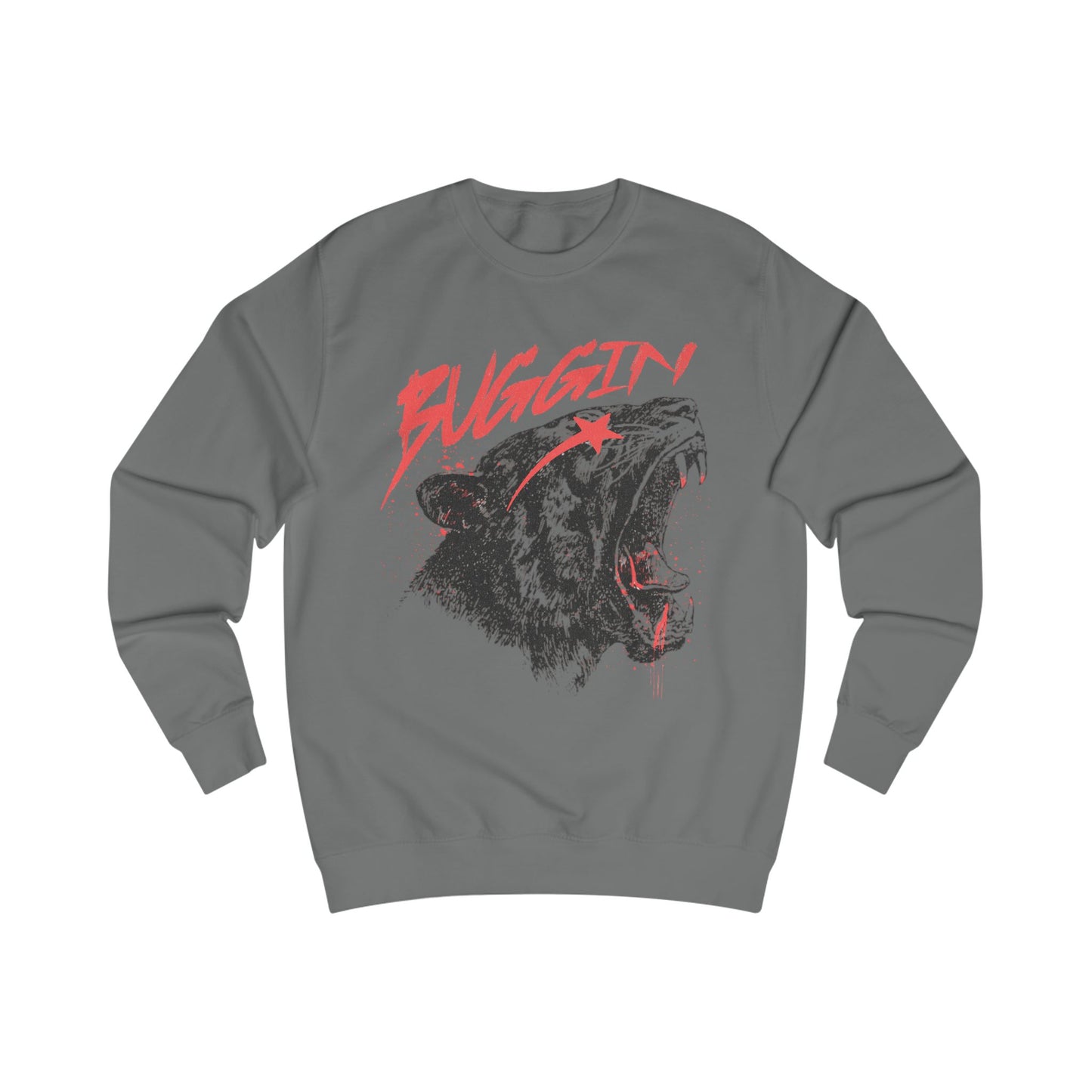 Qustom Graphic Sweatshirt - 'Buggin' Panther Design, Streetwear, Casual Apparel, Gift for Him/Her, Fashion Statement