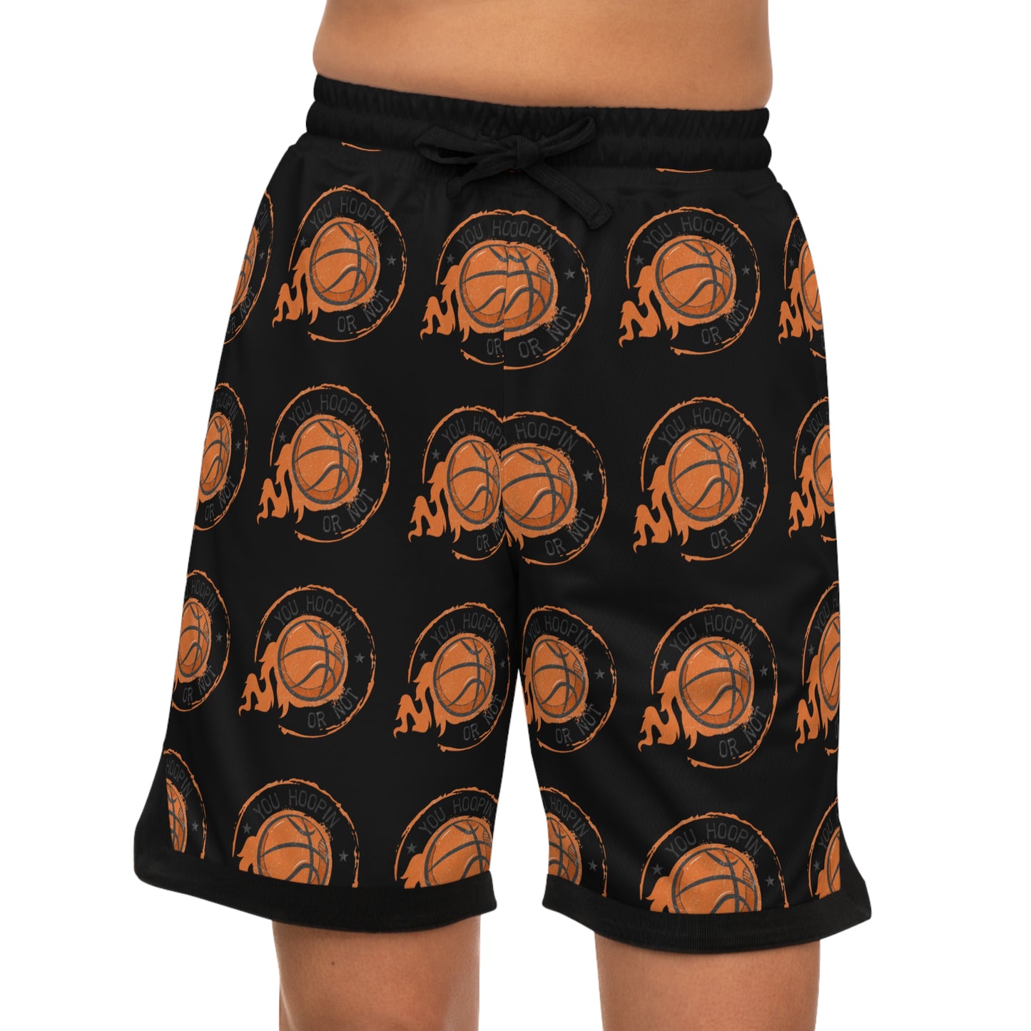 You HOOPINOr Not  Basketball All-Over Print Rib Shorts — Orange Ball Pattern