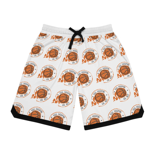 You HOOPIN Or Not Basketball All-Over Print Rib Shorts — Retro Hoop Logo Athletic Shorts