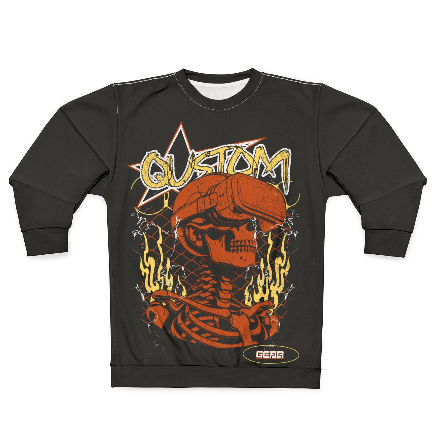Qustom Skull Flame Sweatshirt — Customizable Streetwear Pullover