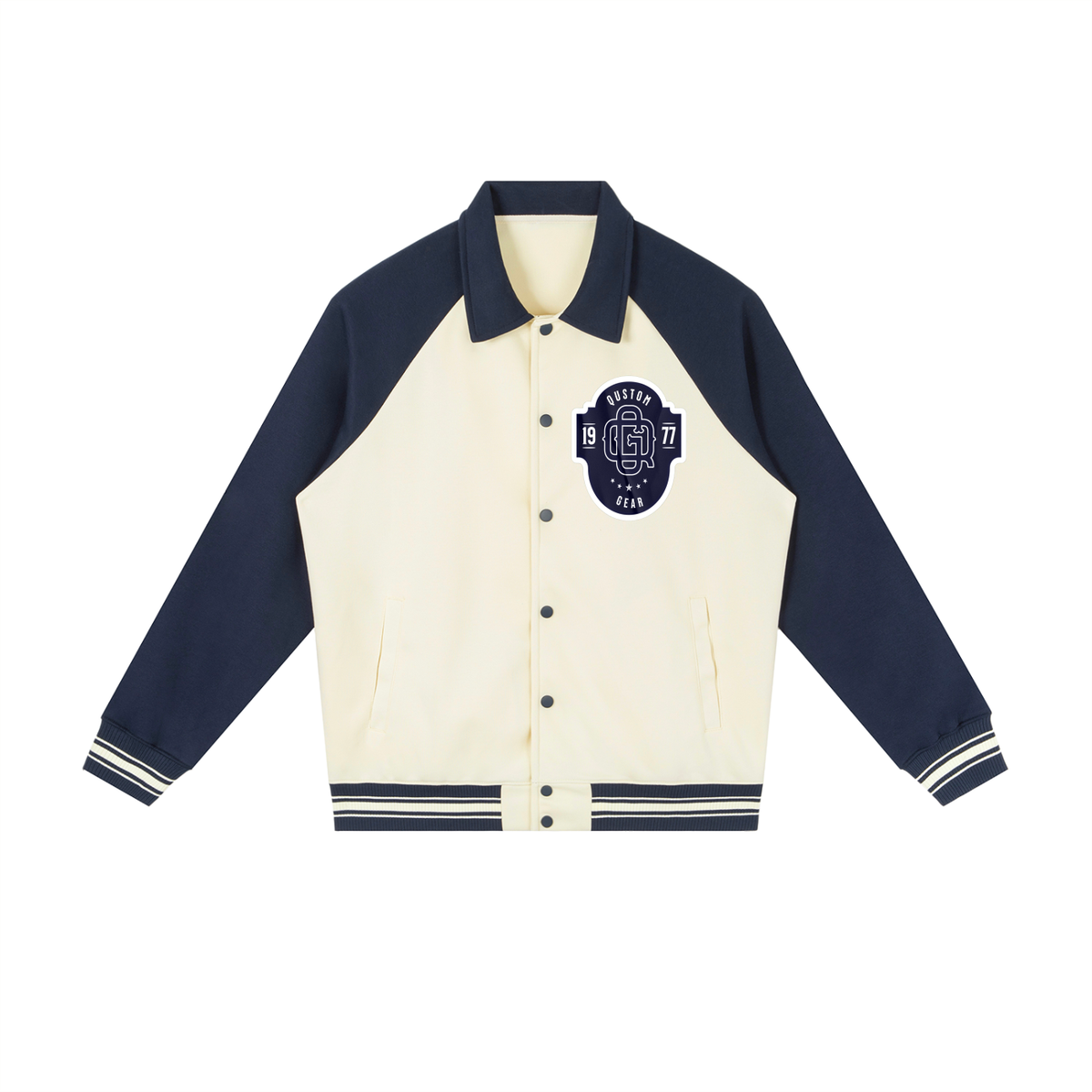 Qustom Contrast Raglan Sleeve Baseball Jacket